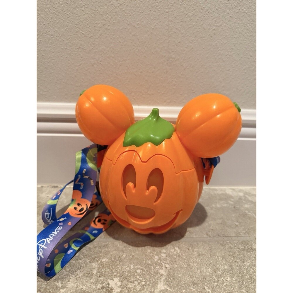 Disney Parks Mickey Mouse Halloween Pumpkin Light-Up Sipper Cup Lanyard
